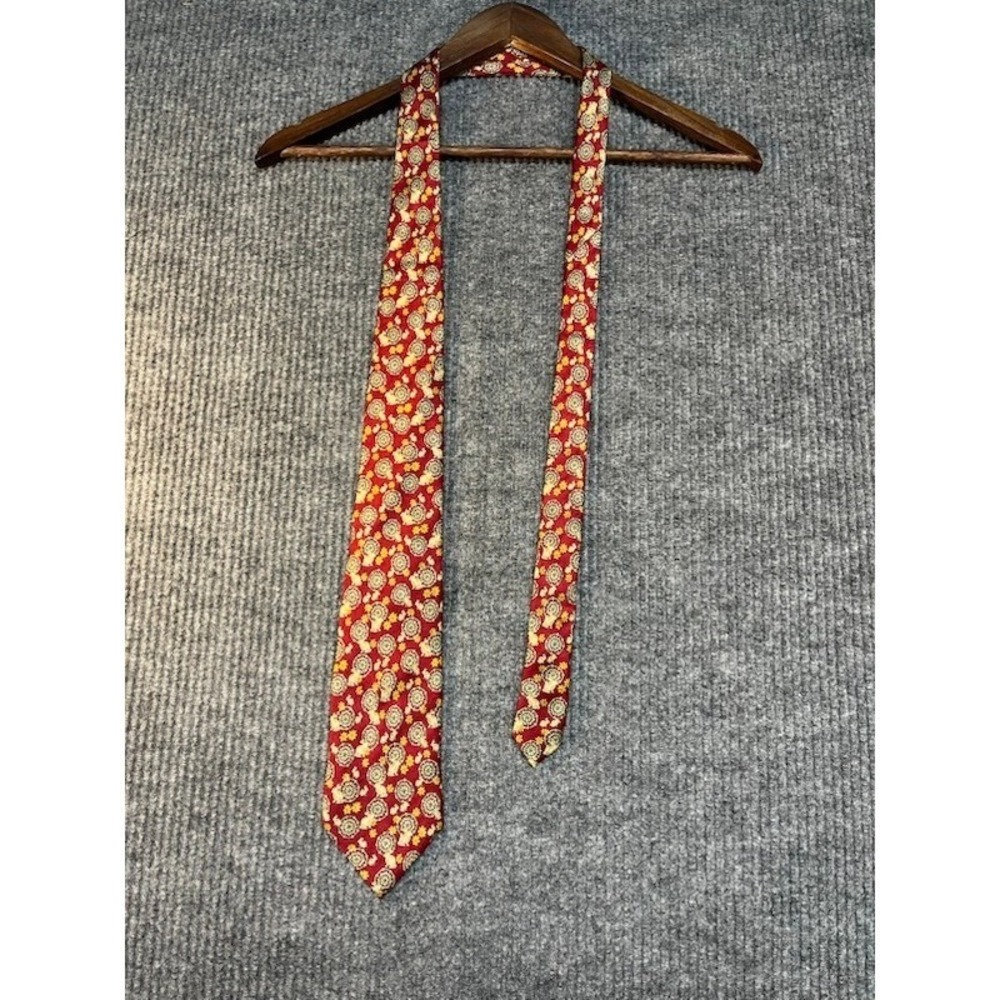 Balenciaga Paris Mens Silk Tie Burgundy Red Rabbit Floral Wheel Pattern France